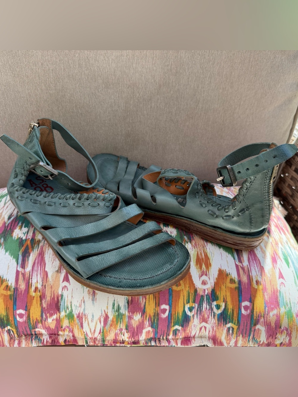 A.S.98 Women's Teal Leather Gladiator Sandals with Ankle Buckle Size 37 NWOT